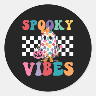 Spooky Vibes Ghost Retro Groovy Halloween Women Gi Runder Aufkleber