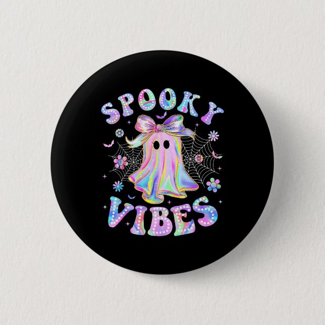 Spooky Vibes Ghost Retro Halloween Boo Crew Button (Vorderseite)