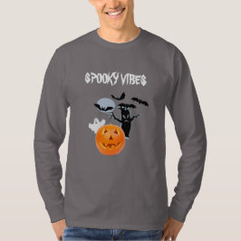 Spooky Vibes Halloween mit weißem Geist und Text T-Shirt