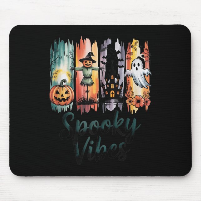 Spooky Vibes Halloween Pumpkin Ghost Bat Spuk H Mousepad (Vorne)