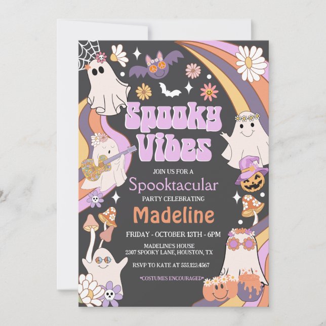 Spooky Vibes Hippie Halloween-Party Einladung (Vorderseite)