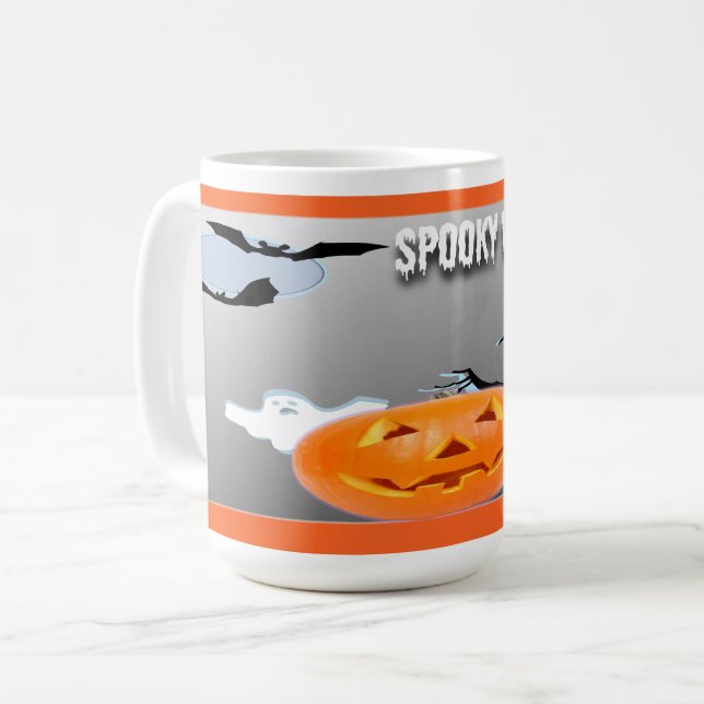 Spooky Vibes mit Orangefarbener Grenze Kaffeetasse (Vorderseite Links)