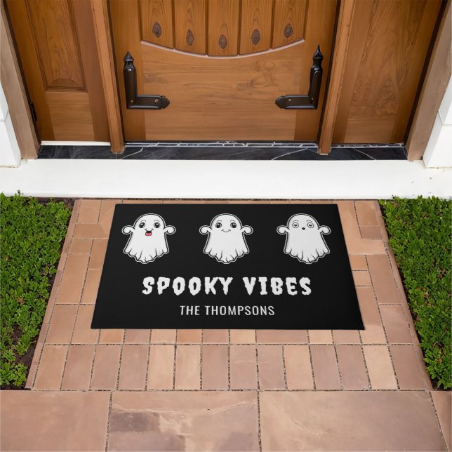 Spooky Vibes Niedlich Cartoon Ghosts Black Hallowe Fußmatte (Außenbereich)