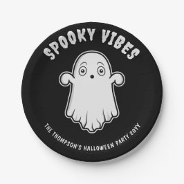Spooky Vibes Niedlich Ghost Halloween Schwarz-Weiß Pappteller