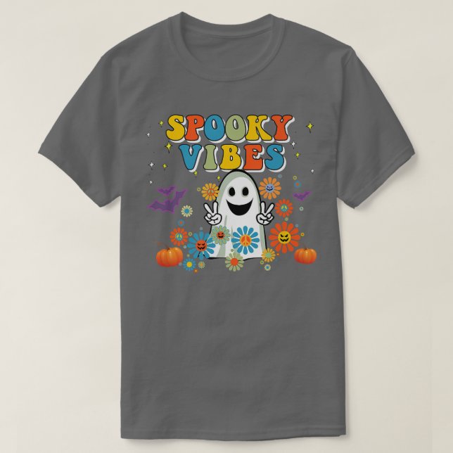 Spooky Vibes Niedlich Halloween Peace 70er Retro P T-Shirt (Design vorne)