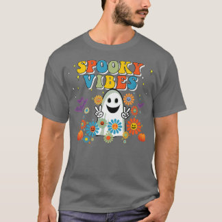 Spooky Vibes Niedlich Halloween Peace 70er Retro P T-Shirt