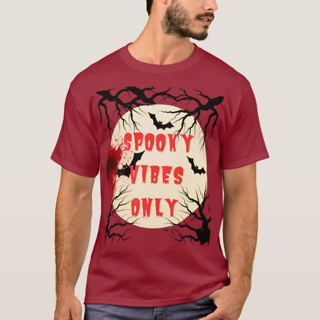 Spooky Vibes nur Halloween-Bat und Blut-Spritzer T-Shirt (Vorderseite)