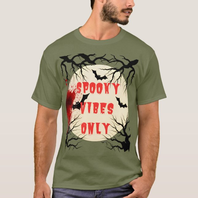Spooky Vibes nur Halloween-Bat und Blut-Spritzer T-Shirt (Vorderseite)