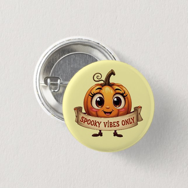 "Spooky Vibes Only" Cheerful Pumpkin Button (Vorne & Hinten)
