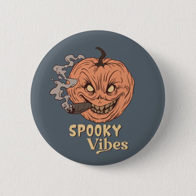 Spooky Vibes Rauchen Kürbislaterne Halloween Button (Vorderseite)