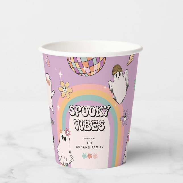 Spooky Vibes Retro Fun Halloween-Party Pappbecher (Vorderseite)