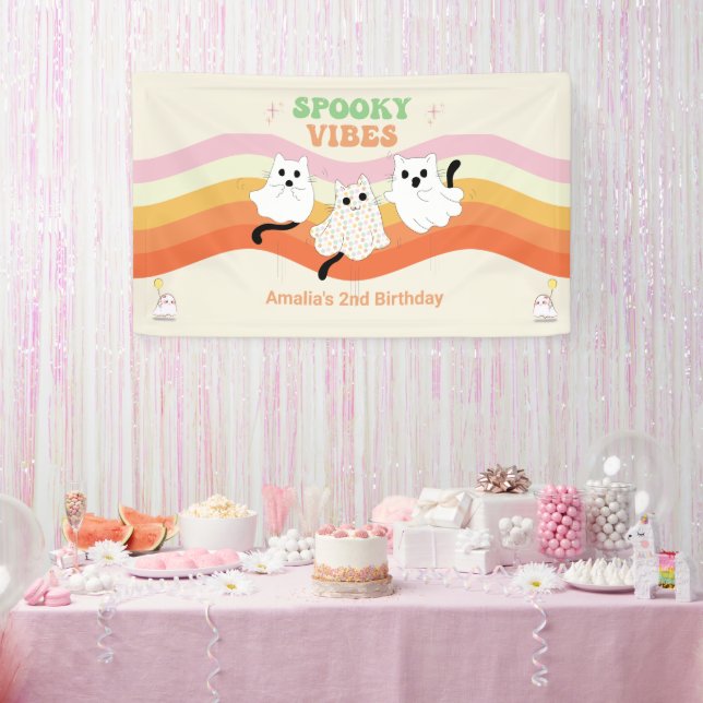 Spooky Vibes Retro Halloween Ghost Geburtstag Banner (Party)
