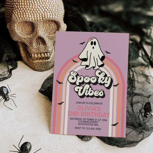 Spooky Vibes Retro Halloween Ghost Geburtstag Einladung (Von Creator hochgeladen)