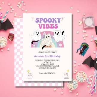 Spooky Vibes Retro Halloween Ghost Geburtstag Einladung