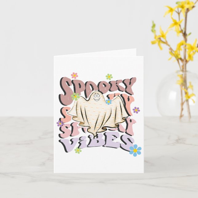 Spooky Vibes Retro Halloween Karte (Gelbe Blume)