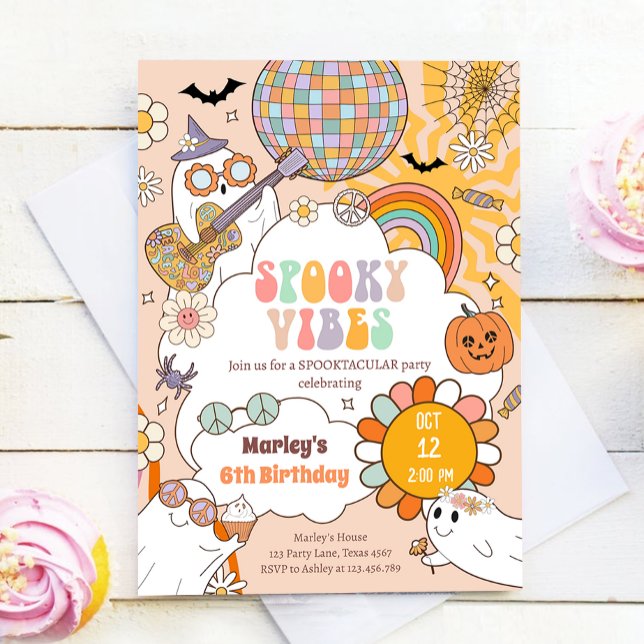 Spooky Vibes Retro Halloween-Party Girl Birthday Einladung (Von Creator hochgeladen)