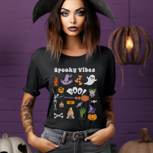 Spooky Vibes Retro Halloween Skeleton Ghost Boo T-Shirt