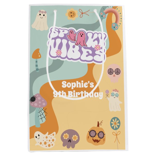 Spooky vibes Rettro Vintage Halloween Kindergeburt Mittlere Geschenktüte (Vorderseite)
