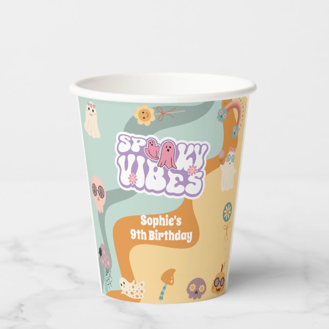 Spooky vibes Rettro Vintage Halloween Kindergeburt Pappbecher (Vorderseite)