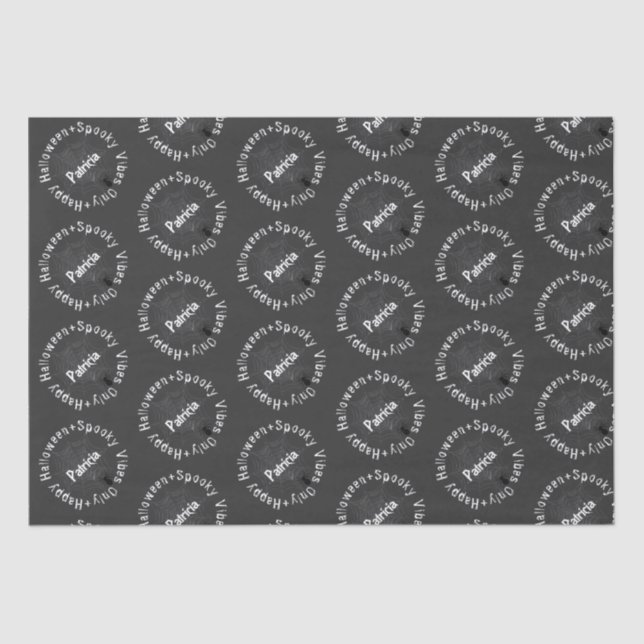 Spooky Vibes Whimsical Schwarz-weiß Happy Hallowee Seidenpapier (Vorderseite)