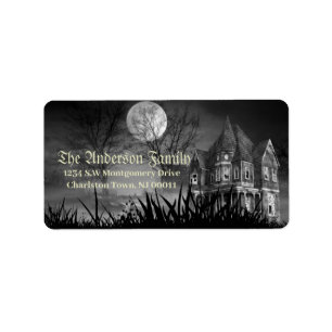 Spooky Vintage Halloween Haunted House Adressaufkleber