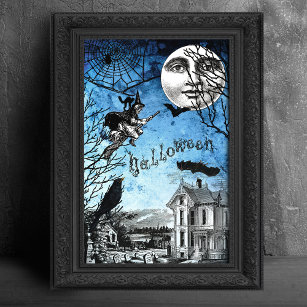 Spooky Vintages Spuk Haus & Hexe auf Broomstick Seidenpapier