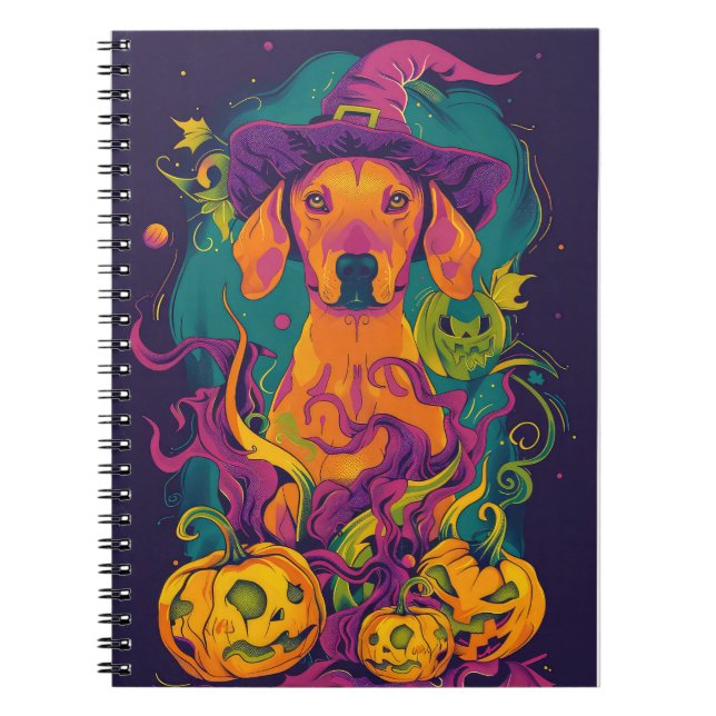 Spooky Vizsla Hund Halloween Hexe und Pumpkin Notizblock (Vorderseite)