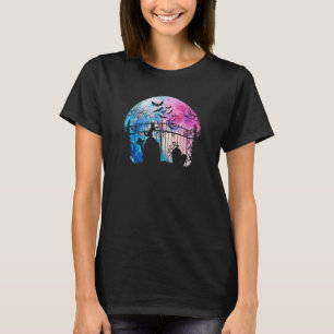 Spooky Wasserfarbe Vollmond Friedhof Doors & Grave T-Shirt
