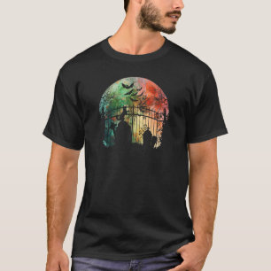 Spooky Wasserfarbe Vollmond Friedhof Doors & Grave T-Shirt