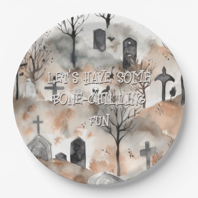 Spooky Watercolor Graveyard Halloween Pappteller (Vorderseite)