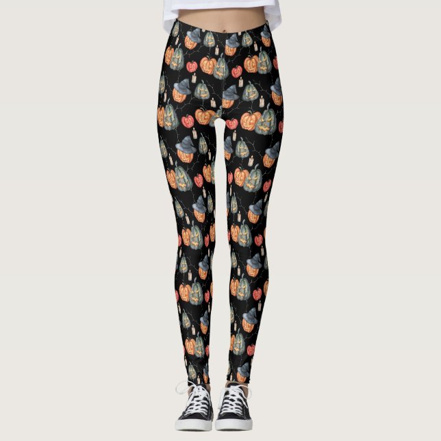 Spooky Watercolor Pumpkins Leggings (Vorderseite)