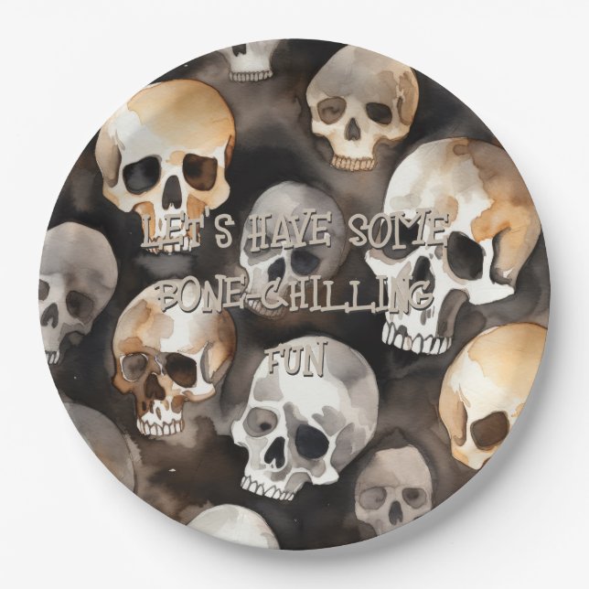 Spooky Watercolor Skulls Halloween Bone Chilling Pappteller (Vorderseite)