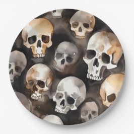Spooky Watercolor Skulls Halloween Papierplatte Pappteller