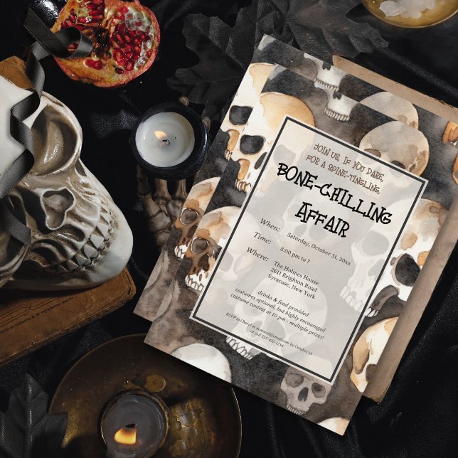 Spooky Watercolor Skulls Halloween-Party Einladung (Spooky Watercolor Skulls Halloween Party Invitation)