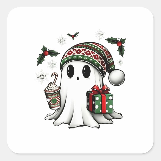 Spooky Weihnachten Halloween Ghost-Weihnachtsmannm Quadratischer Aufkleber (Vorderseite)