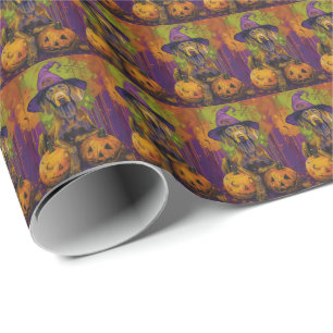 Spooky Weimaraner Hund Halloween Hexe und Pumpkin Geschenkpapier