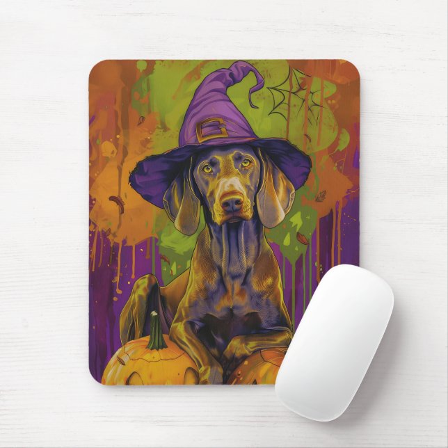 Spooky Weimaraner Hund Halloween Hexe und Pumpkin Mousepad (Mit Mouse)