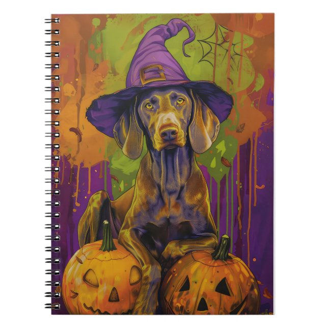 Spooky Weimaraner Hund Halloween Hexe und Pumpkin Notizblock (Vorderseite)