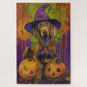 Spooky Weimaraner Hund Halloween Hexe und Pumpkin Puzzle