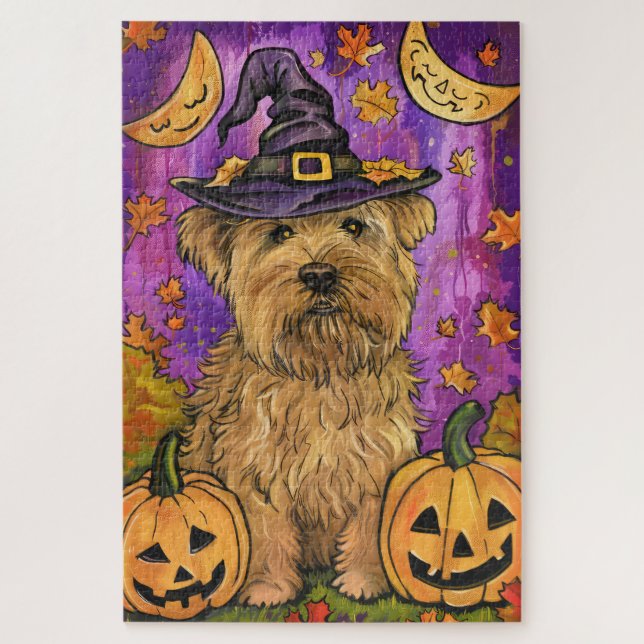 Spooky Wheaten Terrier Dog Halloween Hexenkürbis Puzzle (Vertikal)