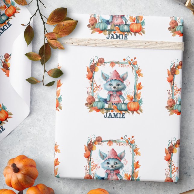Spooky Whimsical Fox Pumpkin Patch Halloween Geschenkpapier (Von Creator hochgeladen)