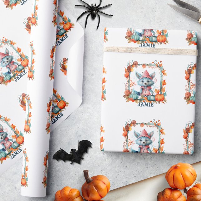 Spooky Whimsical Fox Pumpkin Patch Halloween Geschenkpapier (Von Creator hochgeladen)