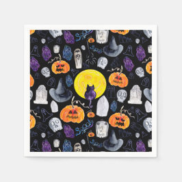 Spooky Whimsy Watercolor Halloween Serviette