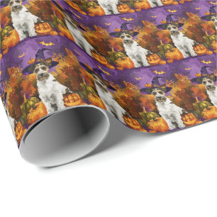 Spooky Wirefox Terrier Dog Halloween Hexenkürbis Geschenkpapier