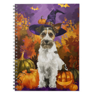 Spooky Wirefox Terrier Dog Halloween Hexenkürbis Notizblock