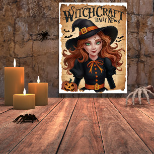Spooky Witch Bat Vintag Style Halloween Zeitung Poster