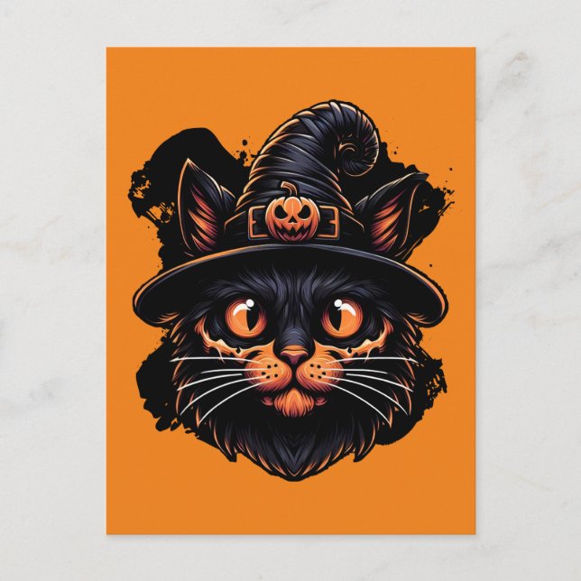 Spooky Witch Hat Kitty Postkarte (Vorderseite)