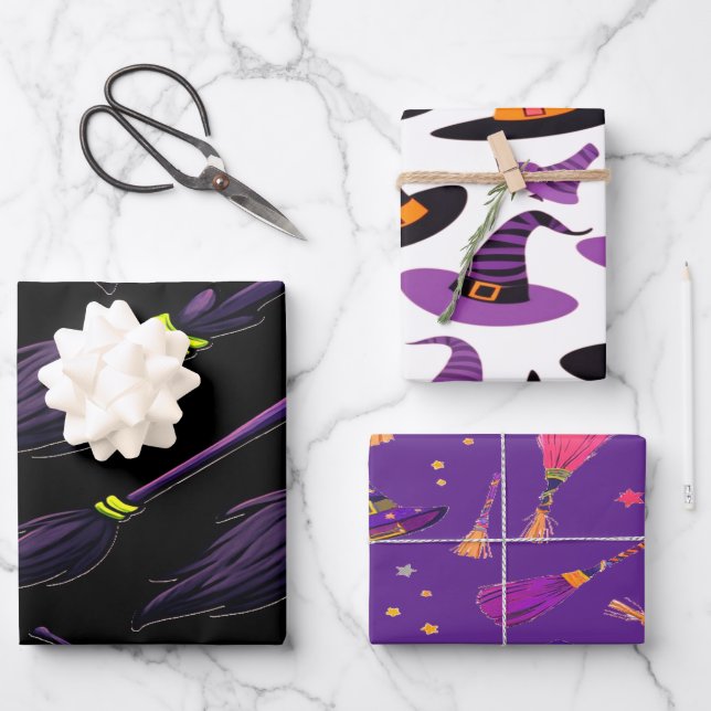 Spooky Witch Wrapping Paper Niedlich Geschenkpapier Set (Vorderseite)