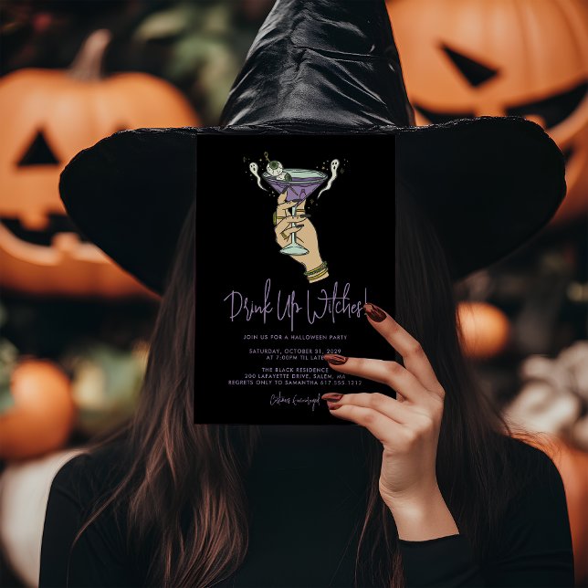 Spooky Witchy Cocktail Halloween-Party Einladung (Drink up Witches! Halloween Party Invitation)