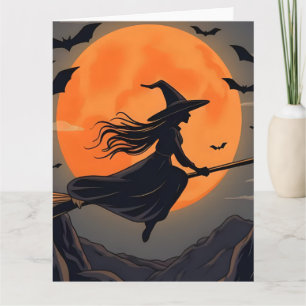 Spooky Witz Flying Broomstick Orange Vollmond Karte